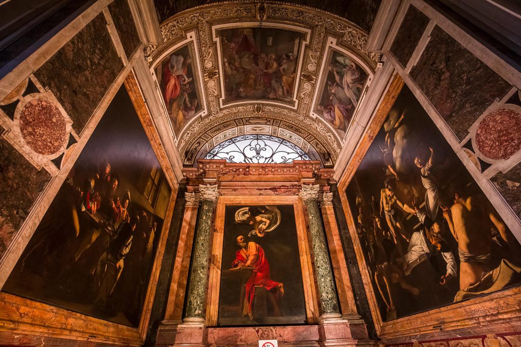Pinturas de Caravaggio na igreja de San Luigi Dei Francesi. Significado da cor preta. 