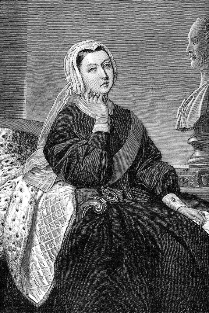 Representação da Rainha Victoria utilizando roupas pretas em sinal de luto. Significado da cor preta. 